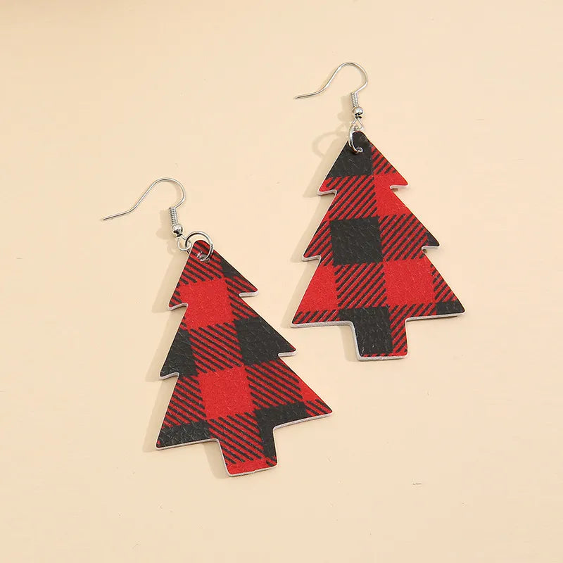 Festive Christmas Tree PU Leather Dangle Earrings for Holiday Style, 3" Length