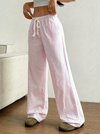 Drawstring Striped Wide Leg Pants