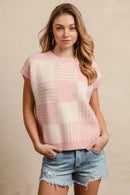 BiBi Checker With Stripes Pattern Sleeveless Sweater BLUSH IVORY