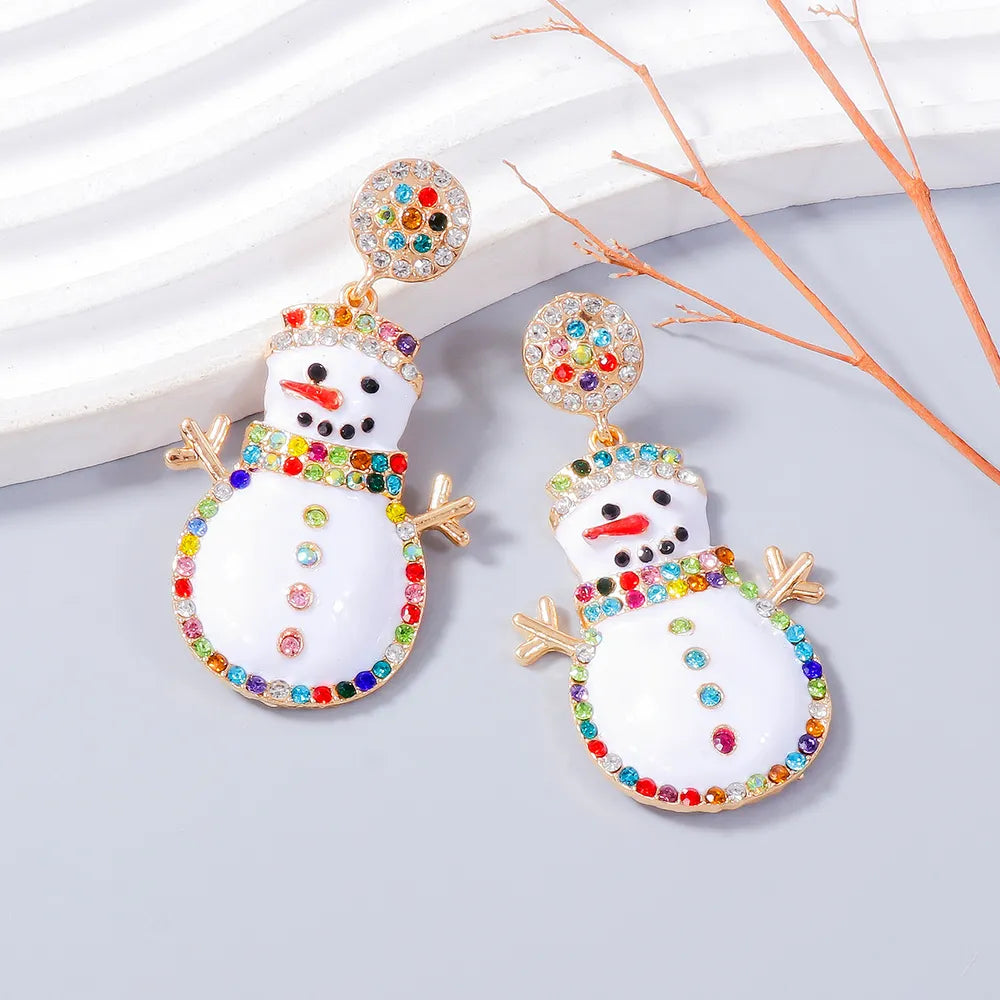 Adorable Alloy Rhinestone Snowman Earrings - Festive Winter Jewelry, Perfect Holiday Accessory