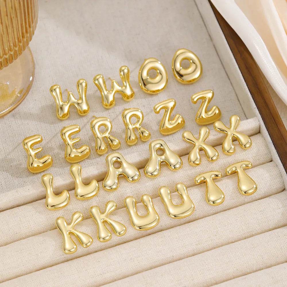 18K Gold-Plated Bubble Letter Stud Earrings - Unique Personalization, Lightweight Design