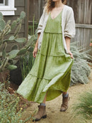 Perfee Tiered Frill V-Neck Sleeveless Dress Green