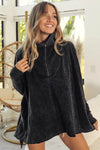 BiBi Vintage Washed Oversized Quilted Half Zip Sweatshirt with Fleece Lining and Ribbed Cuffs - Store 42
