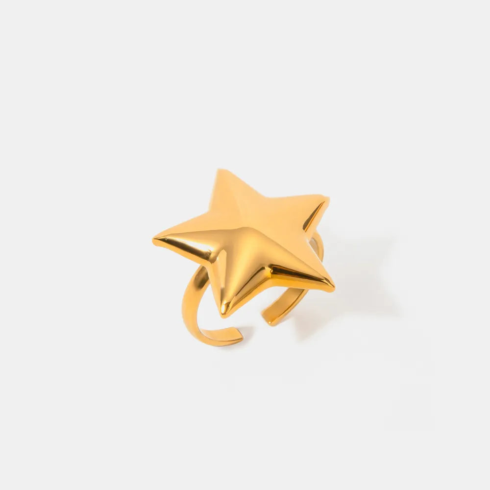 Adjustable 18K Gold-Plated Stainless Steel Star Ring - Elegant Statement Jewelry