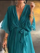 Full Size Flowy Tie Front Midi Dress with Flutter Sleeves Plus Size - Store 42
