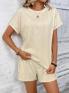 Textured Knit Round Neck Top and Shorts Set Apricot