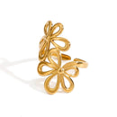 Elegant 18K Gold-Plated Stainless Steel Flower Ring with Adjustable Open Band Design - Store 42