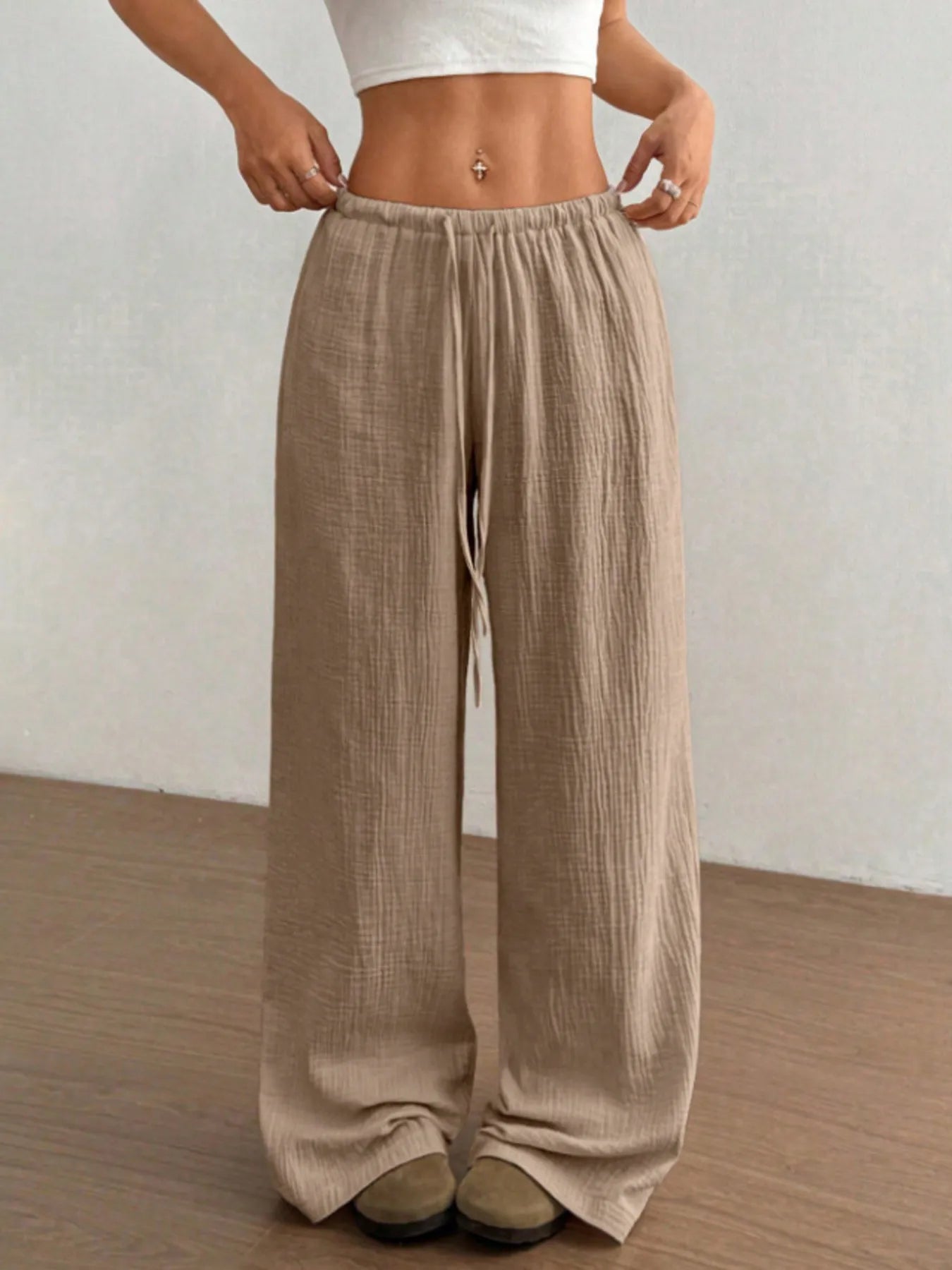 Wide Leg Drawstring Casual Pants