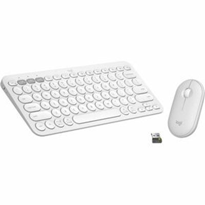 Logitech Pebble 2 Wireless Combo - Ergonomic White Bluetooth Mouse and Keyboard Set