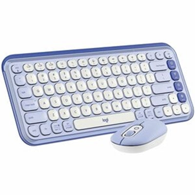 Logitech Core POP Icon Combo - Stylish Lilac and Off-White Wireless Keyboard and Mouse Set