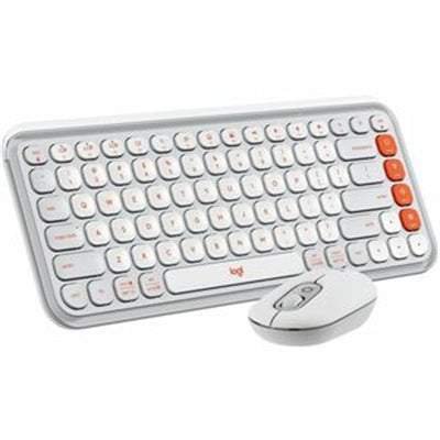 Logitech POP Icon Combo Keyboard and Mouse Set - Chic Off-White and Orange Design