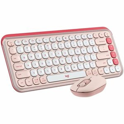 Logitech POP Icon Combo - Stylish Wireless Keyboard and Mouse Set in Rose & Off-White