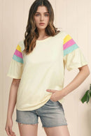 Slightly Stretchy Color Block T-Shirt with Stitched Sleeves for Effortless Style - Store 42