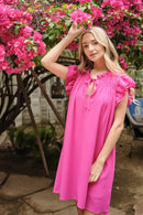 And The Why Ruffle Shoulder Smocked Detailed Dress Fuchsia