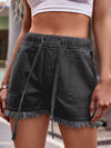 Drawstring Raw Hem Denim Shorts Dark Gray