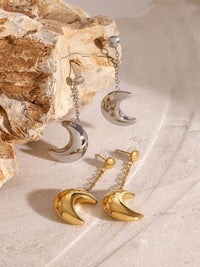 Elegant 18K Gold-Plated Stainless Steel Moon Dangle Earrings - Perfect for Any Occasion - Store 42