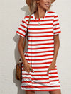 Contrast Striped Round Neck Short Sleeve Dress Scarlet