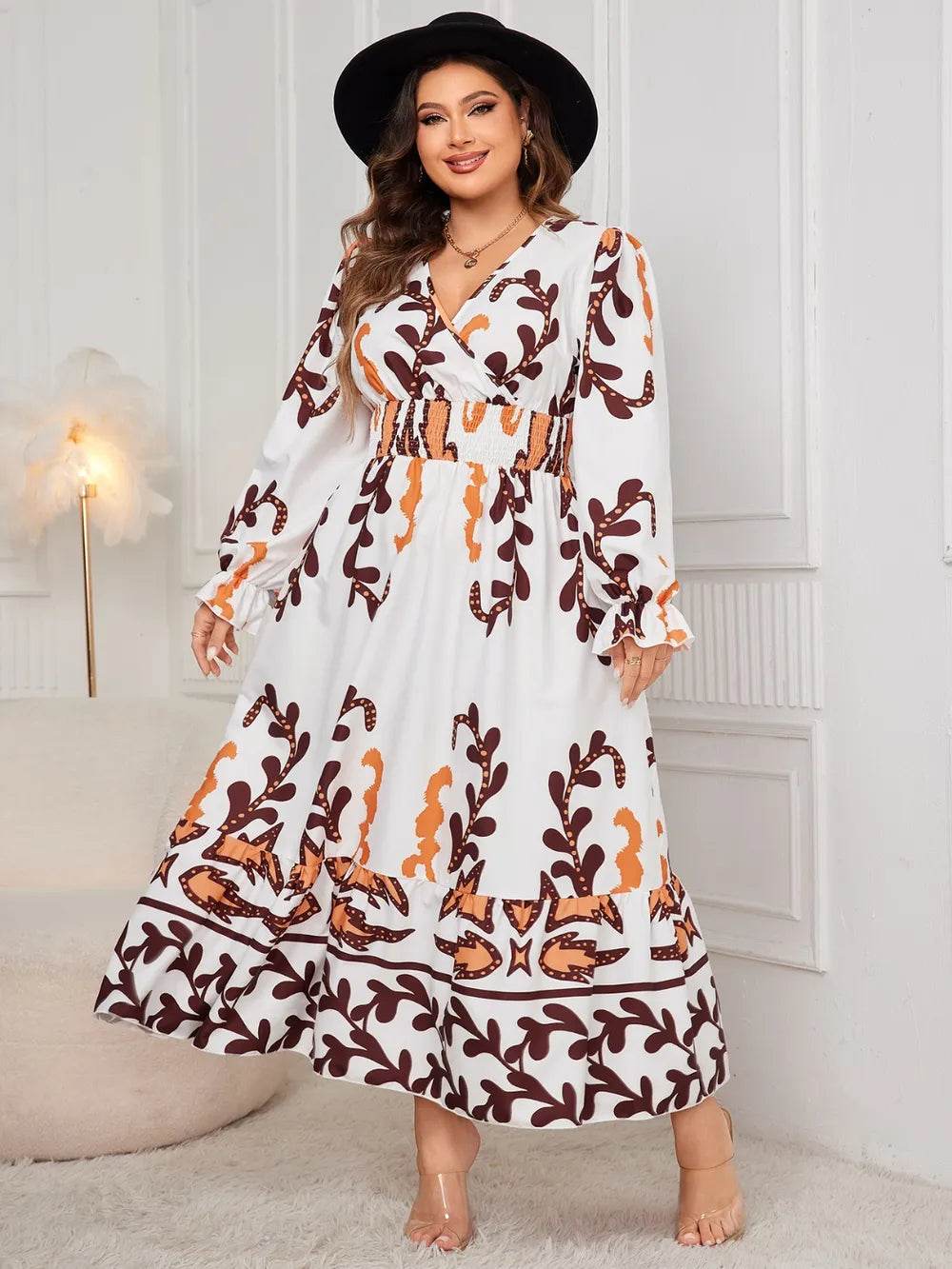 Honey Plus Size Printed Surplice Flounce Sleeve Dress - Store 42
