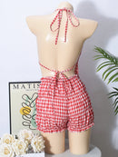 Plaid Halter Neck Cami and Shorts Set