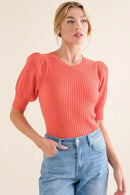 And The Why Puffed Half Sleeve Rib Basic Bodysuit - Store 42