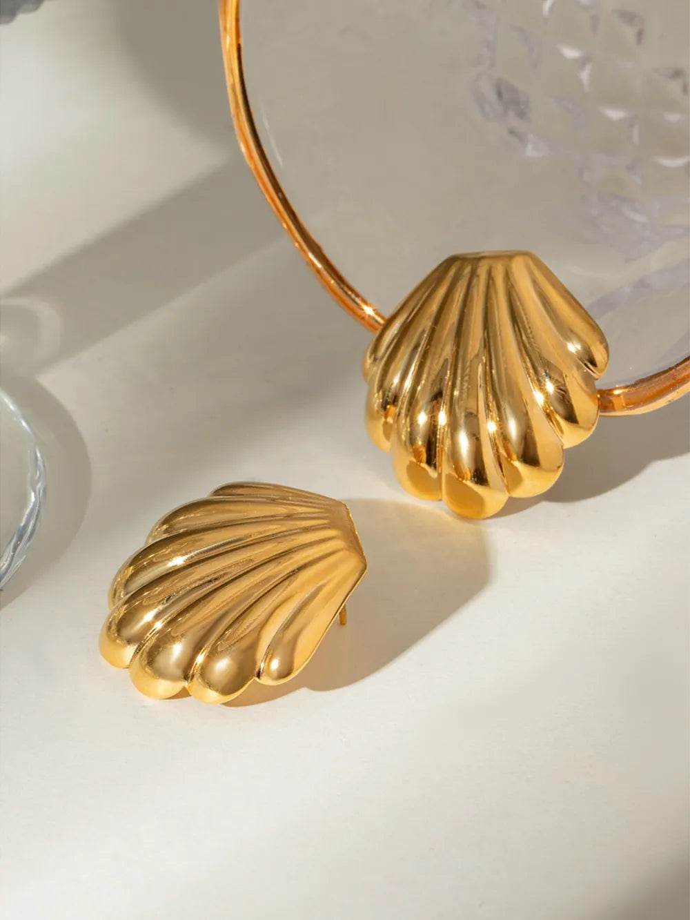 18K Gold-Plated Stainless Steel Shell Stud Earrings - Store 42