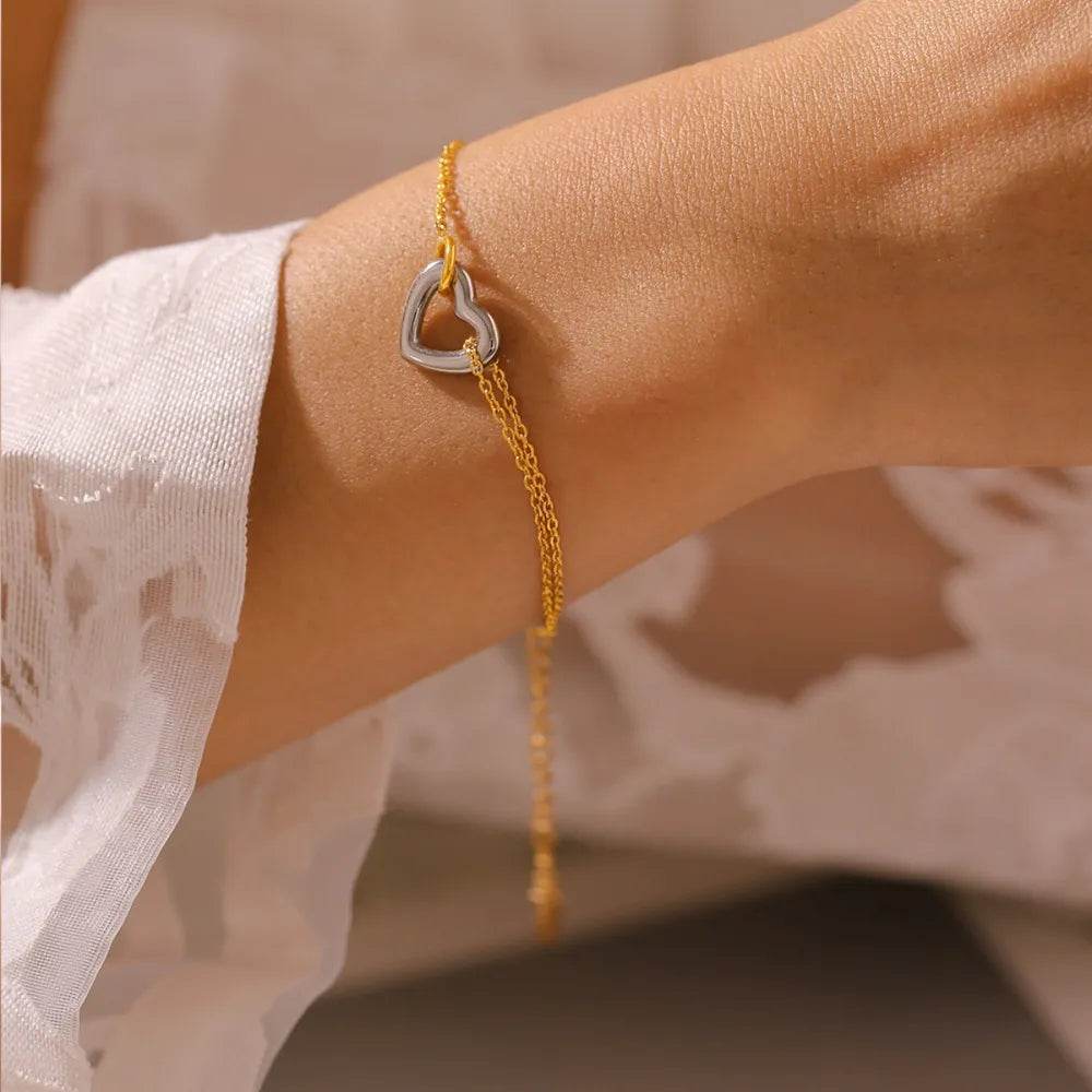 18K Gold-Plated Heart Bracelet with Extension Chain - Stylish and Durable Jewelry Accessory