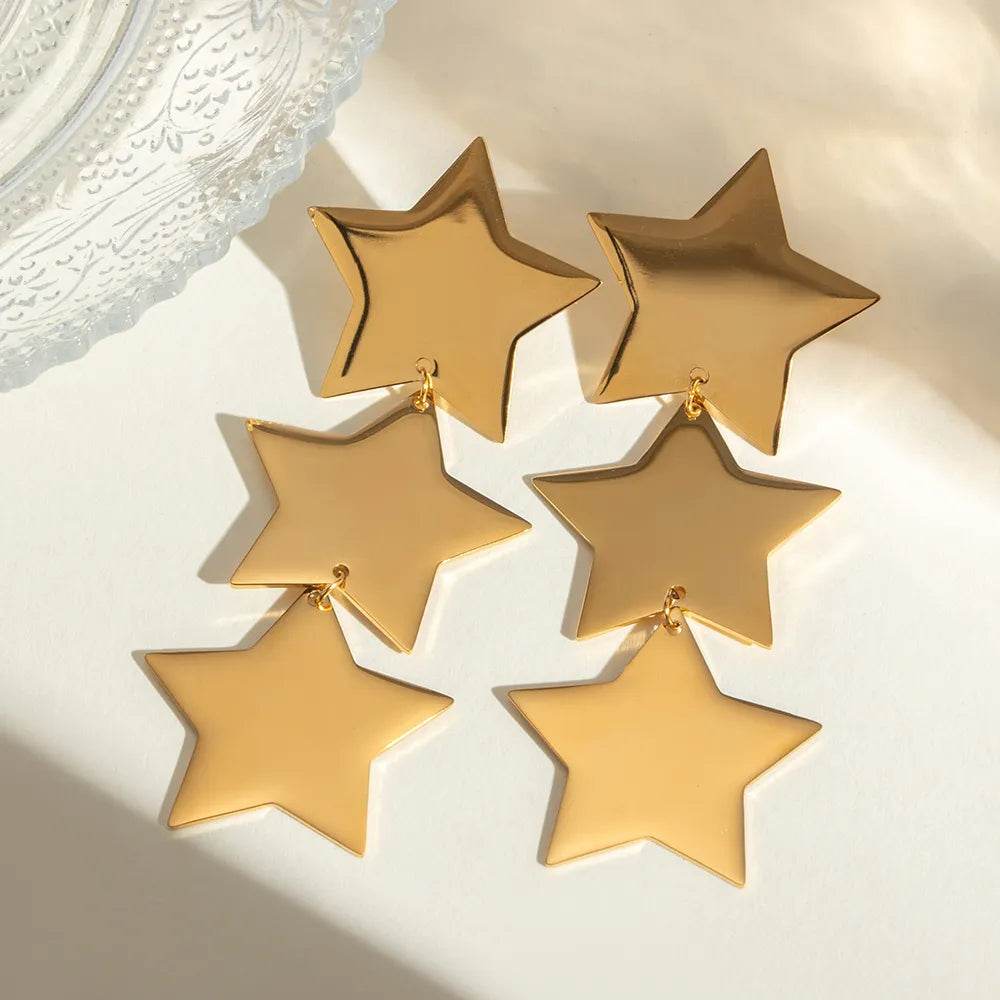 18K Gold-Plated Stainless Steel Star Earrings - Lightweight, Stylish & Durable Jewelry