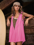 Half Zipped Hooded Sleeveless Romper Hot Pink