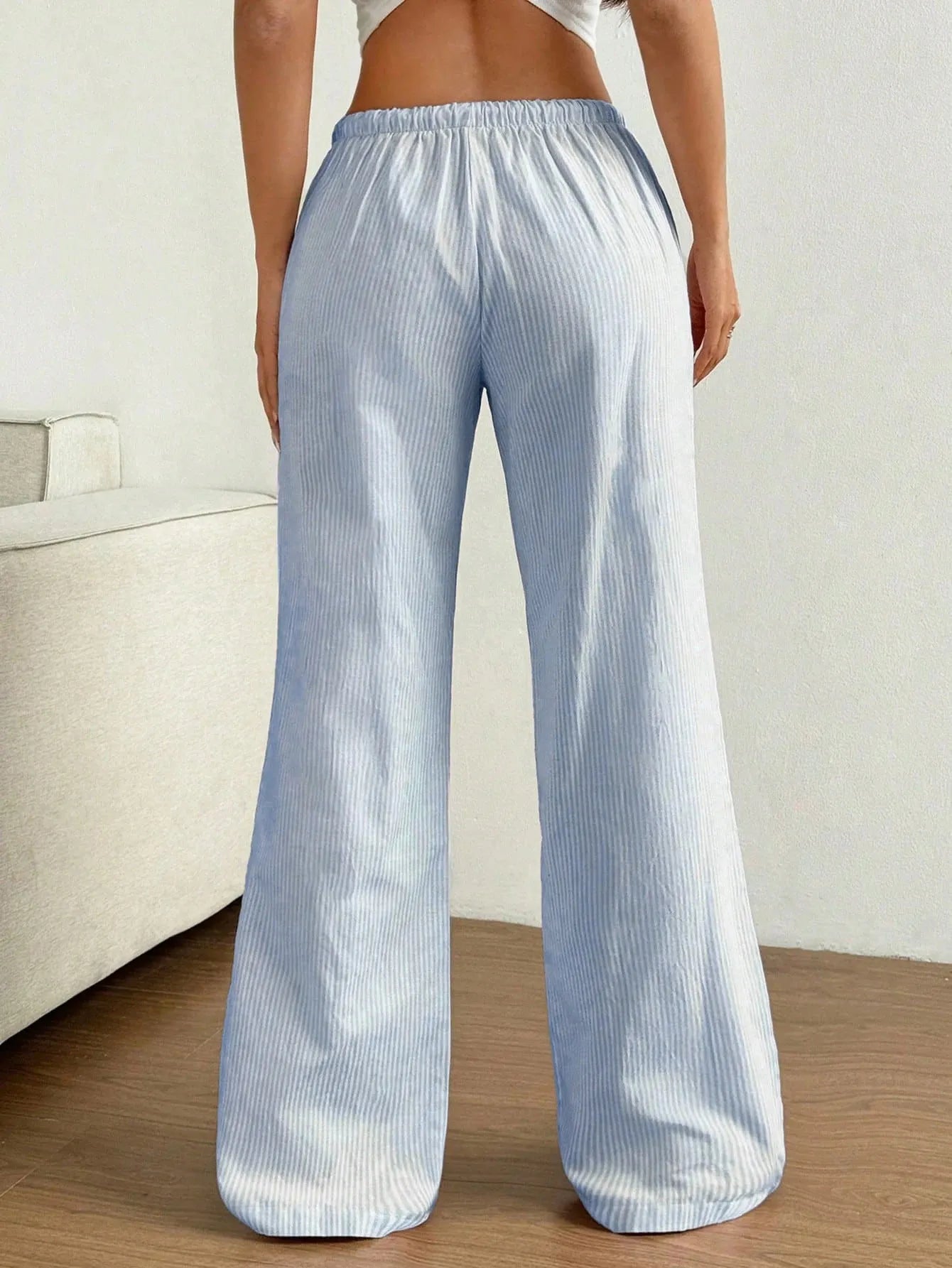 Drawstring Striped Wide Leg Pants