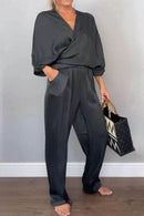 Full Size Wrap Surplice Top and Pants Set Plus Size - Store 42