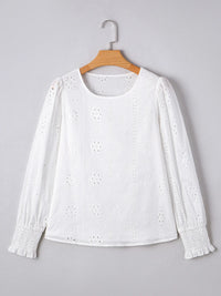Eyelet Long Sleeve Blouse with Elastic Cuffs