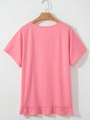 Ruffle Hem Round Neck Relaxed T-Shirt