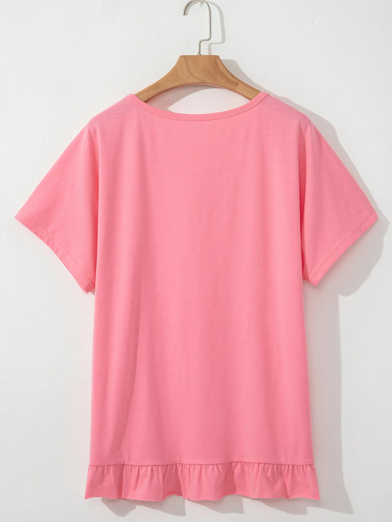 Ruffle Hem Round Neck Relaxed T-Shirt