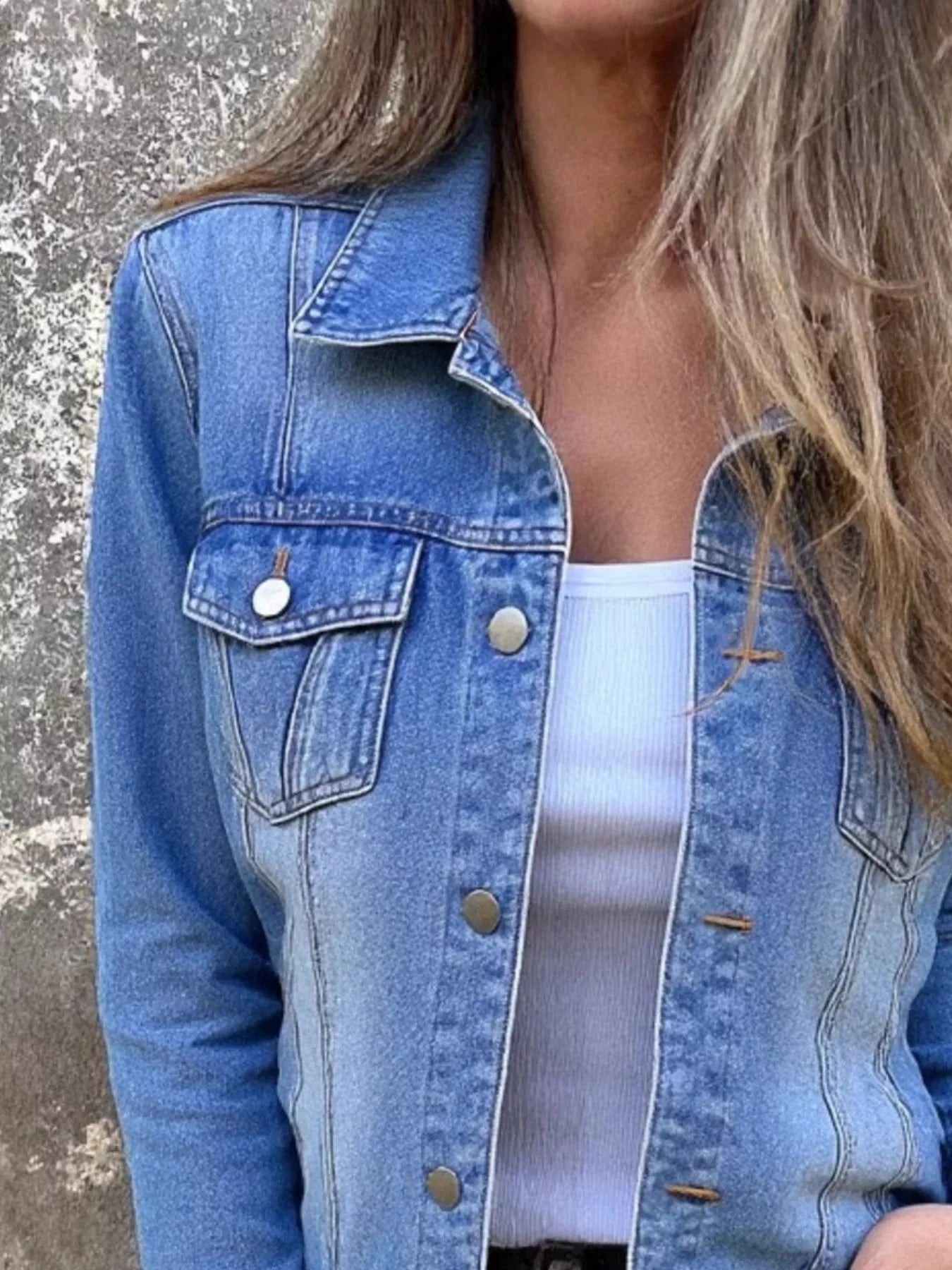 Full Size Button Front Long Sleeve Denim Jacket Plus Size
