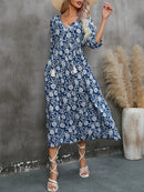 Printed Tie Neck Midi Dress