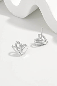 925 Sterling Silver Heart Stud Earrings - Platinum-Plated, Gift-Ready in Matching Box - Store 42
