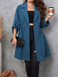 Honey Plus Size Lapel Collar Drawstring Roll-Tab Sleeve Trench Coat - Store 42