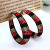 Plaid PU Leather Hoop Earrings Leopard One Size