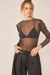 Idem Ditto Sparkling Glitter Long Sleeve Sheer Top BLACK