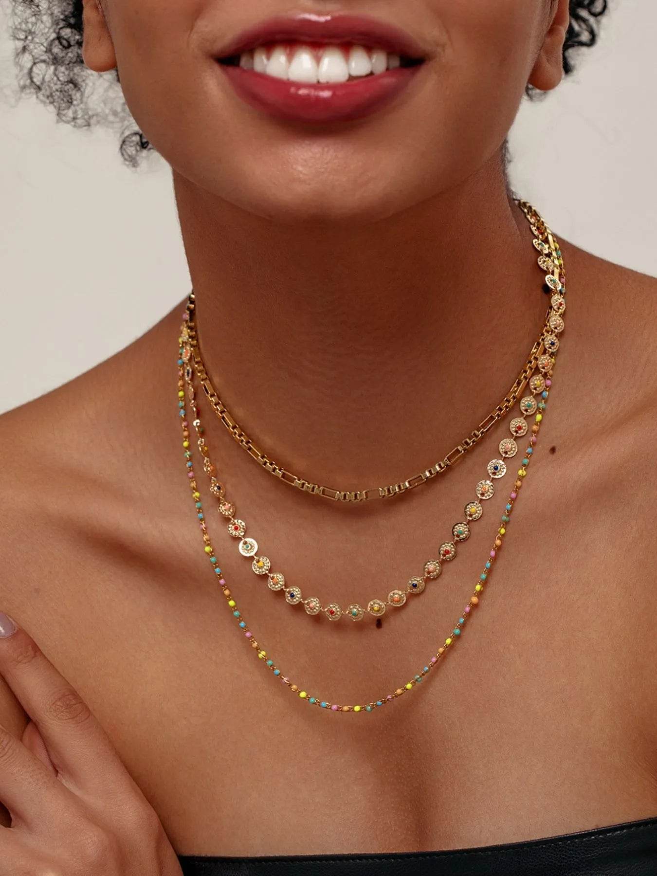 18K Gold-Plated Layered Necklace with Colorful Resin Beads - Stylish Statement Jewelry