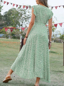 Printed Surplice Ruffle Sleeve Dress
