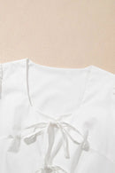 Bow Knot Decor Square Neck Puff Sleeve Peplum Top