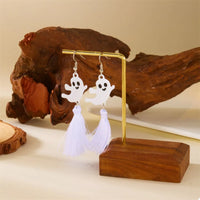 Halloween Ghost and Pumpkin Dangle Earrings White Tassel Ghost One Size