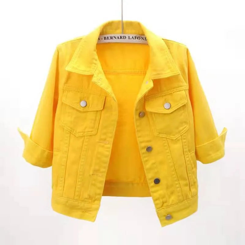 Plus Size Full Length Cropped Denim Jacket with Pockets - 100% Polyester, Stylish and Comfortable