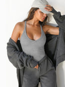 Ribbed V-Neck Halter Tank Top
