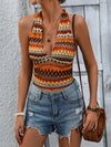 Honey Geometric Halter Neck Cropped Tank Orange