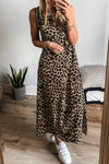 Side Slit Leopard Sleeveless Maxi Dress Leopard
