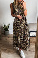 Side Slit Leopard Sleeveless Maxi Dress Leopard