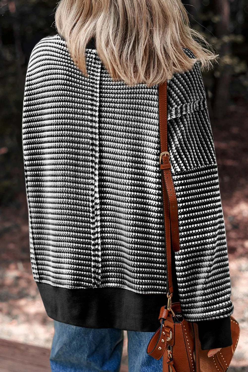 Trendy Oversized Striped Round Neck Sweatshirt - Slightly Stretchy, Cozy Style