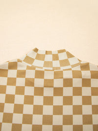 Check Pattern Turtleneck Slim Long Sleeve Tee